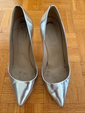 J. Crew Metallic Silver Pointed Toe Heels